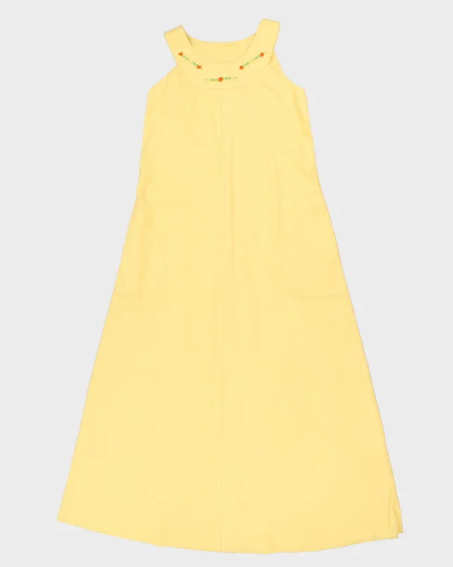 Vintage Handmade Yellow High Neck Maxi Dress - S/M Fashionable Off-Shoulder Maxi Dress