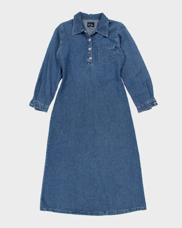 Vintage Long Sleeve Denim Maxi Dress - M Stylish Boho Chic Maxi Dress