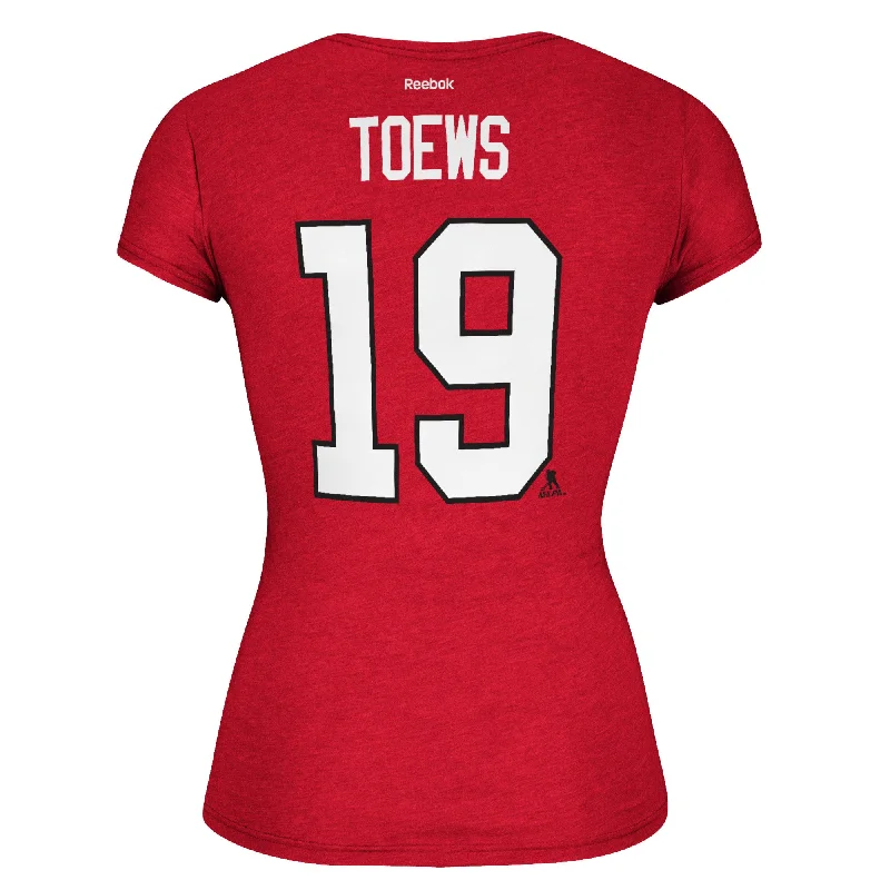 Women's Chicago Blackhawks Jonathan Toews #19 Cap Sleeve T-Shirt NHL Reebok Tee Anti-Pilling Machine Wash Handmade