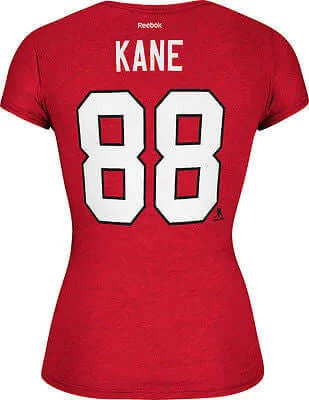 Women's Chicago Blackhawks Patrick Kane #88 Cap Sleeve T-Shirt NHL Reebok Tee Mesh Blend Leather Blend Suede Blend