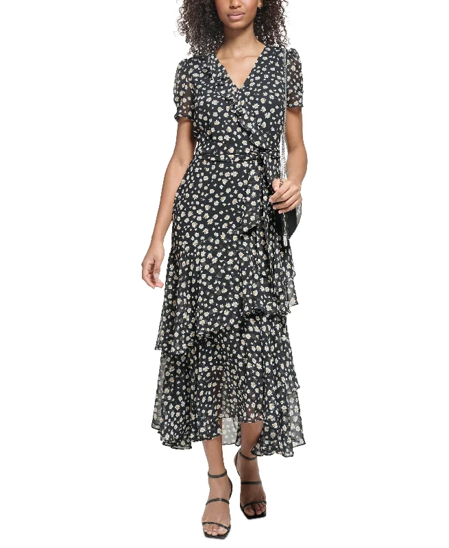 Women's Floral-Print Ruffled Maxi Dress Fashionable Sleeveless Maxi Dress