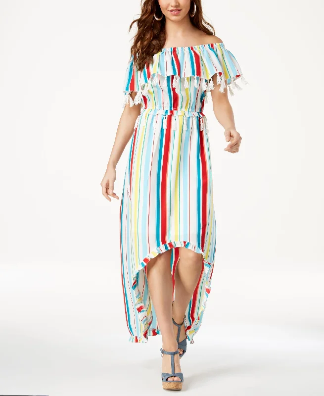 XOXO Juniors Striped Tassel Trimmed High Low Maxi Dress Trendy Ruffled Maxi Dress