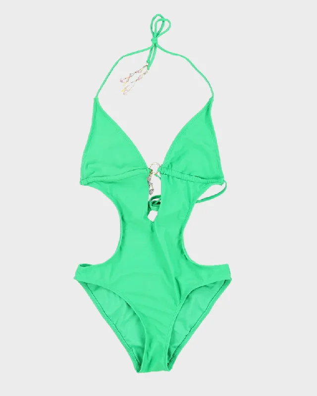 Y2K Green Cut Out Swimsuit - S Shiny One-Piece Swimsuit