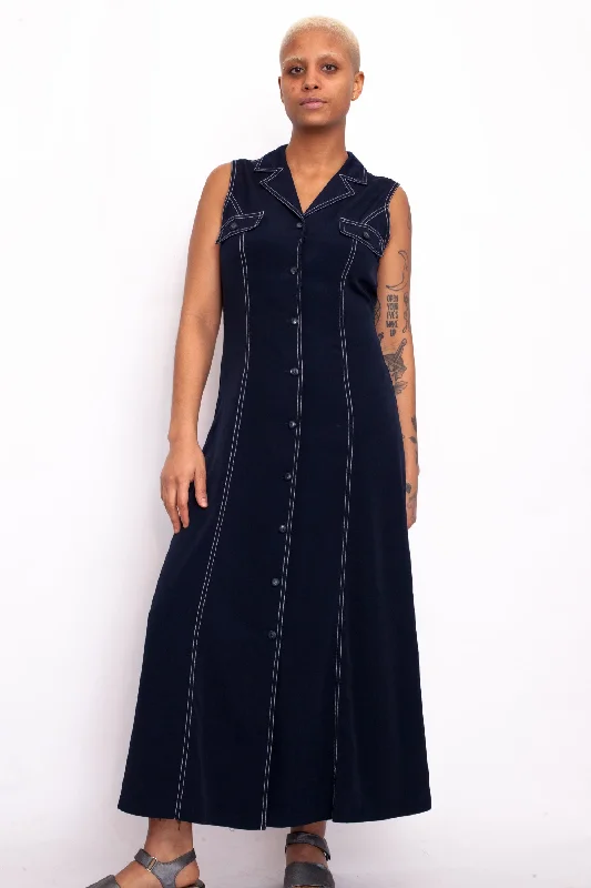 Y2K Navy Maxi Dress Cozy Longline Maxi Dress