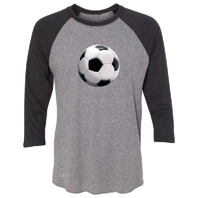 Zexpa Apparelâ„¢ Real 3D Soccer Ball 3/4 Sleevee Raglan Tee Soccer Cool Embossed Tee Silk Blend Satin Velvet