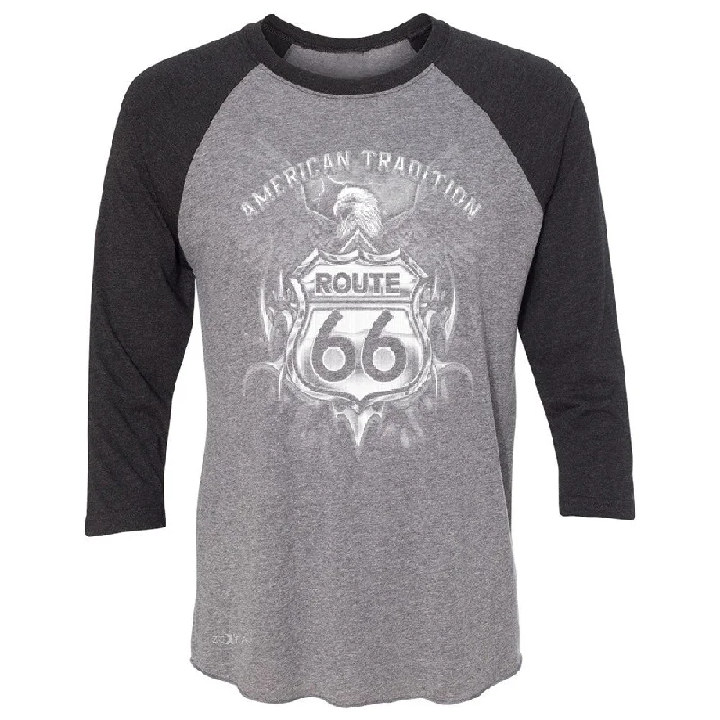 Zexpa Apparelâ„¢ Route 66 American Traditon Eagle Unisex - 3/4 Sleevee Raglan Tee Biker Tee Satin Fabric Silk Fabric Chiffon Fabric