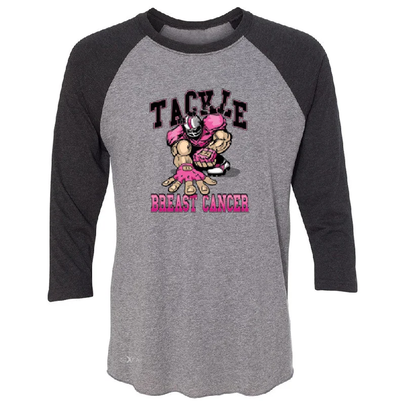 Zexpa Apparelâ„¢ Tackle Breast Cancer 3/4 Sleevee Raglan Tee Breast Cancer Awareness Tee Chenille Brocade Lace