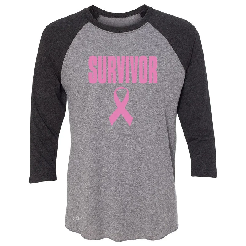 Zexpa Apparelâ„¢ Survivor Pink Ribbon 3/4 Sleevee Raglan Tee Breast Cancer Awareness Real Tee Chenille Blend Fleece Blend Nylon Blend