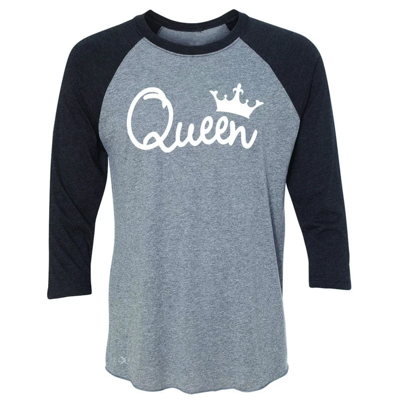 Zexpa Apparel™ Queen - She is my Queen 3/4 Sleevee Raglan Tee Couple Matching Valentines Tee Cotton Fabric Linen Fabric Terry Fabric