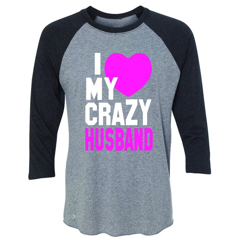 Zexpa Apparel™I Love My Crazy Husband 3/4 Sleevee Raglan Tee Couple Matching July 4th Tee Plaid T-Shirt Polka Dot Checkered