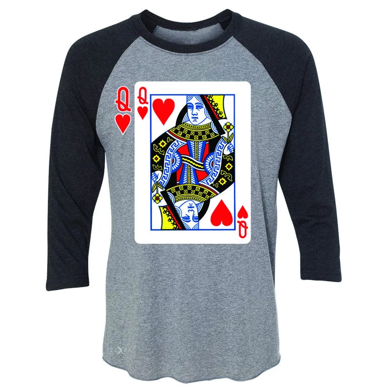 Zexpa Apparel™ Playing Cards Queen 3/4 Sleevee Raglan Tee Couple Matching Deck Feb 14 Tee Notch Collar Peter Pan Collar Cowl Neck