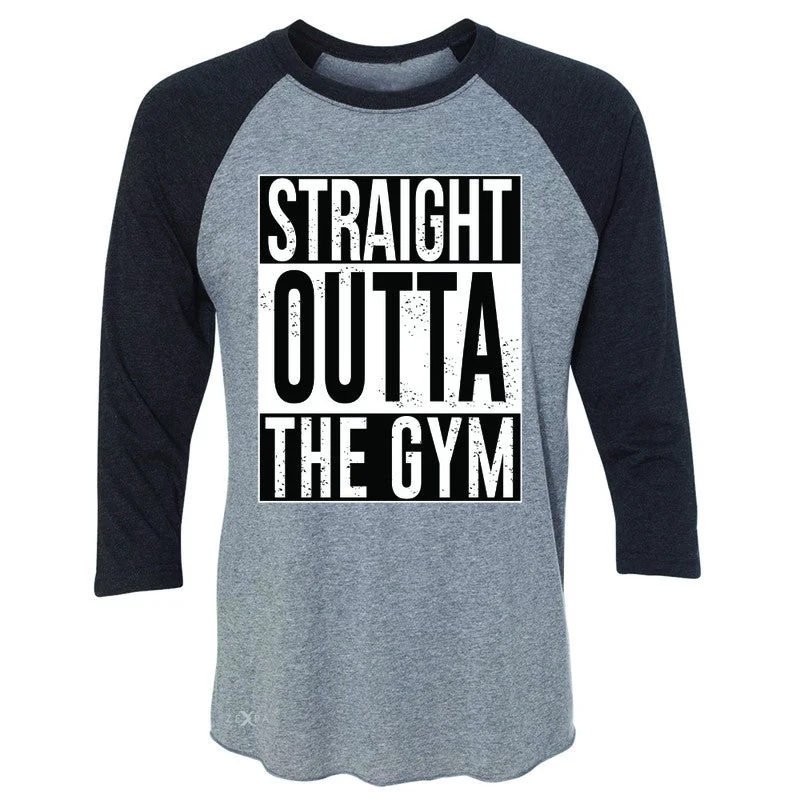 Zexpa Apparel™ Straight Outta The Gym 3/4 Sleevee Raglan Tee Workout Fitness Bodybuild Tee Zippered Front Buttoned Front Snap Front