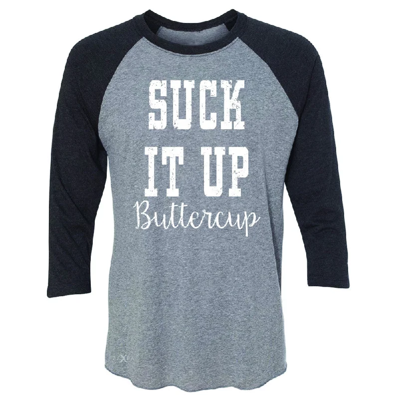 Zexpa Apparel™ Suck It Up Butter Cool 3/4 Sleevee Raglan Tee Saying Funny Tee Chenille Brocade Lace