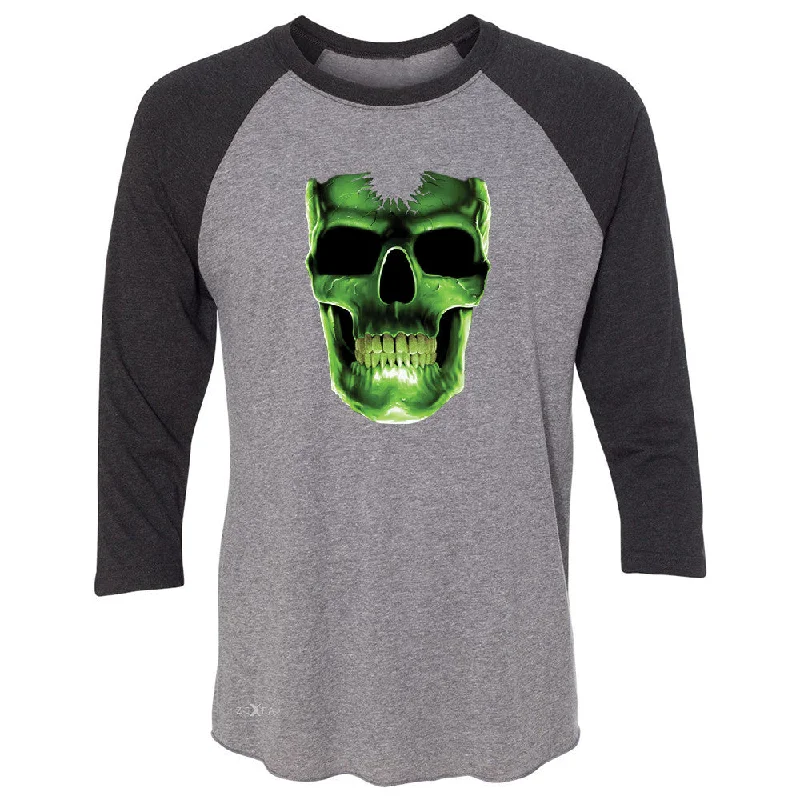 Zexpa Apparelâ„¢ Skull Glow In The Dark  3/4 Sleevee Raglan Tee Halloween Event Costume Tee Lace Blend Ribbed Blend Corduroy Blend