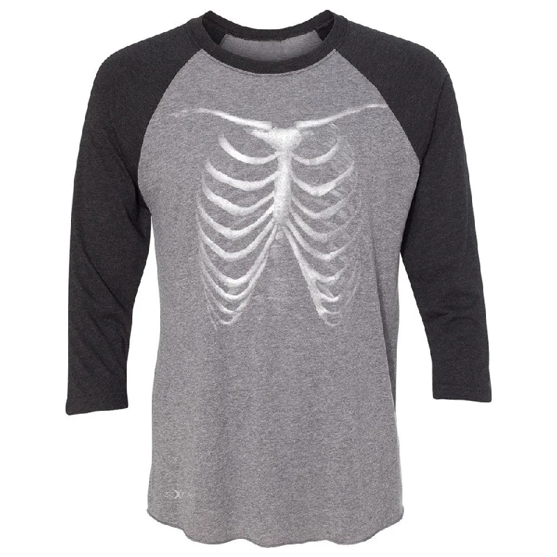 Zexpa Apparelâ„¢ Rib Cage Glow in The Dark  3/4 Sleevee Raglan Tee Halloween Costume Eve Tee Rayon Velvet Corduroy