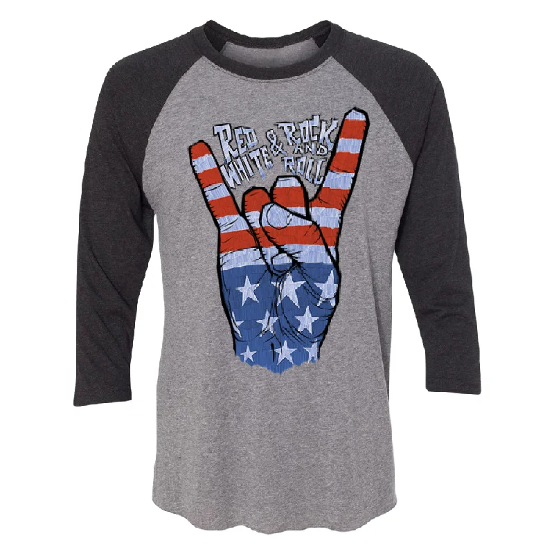 Zexpa Apparelâ„¢ RWB Peace, USA Flag Rock and Roll 3/4 Raglan Tee Chenille Brocade Lace