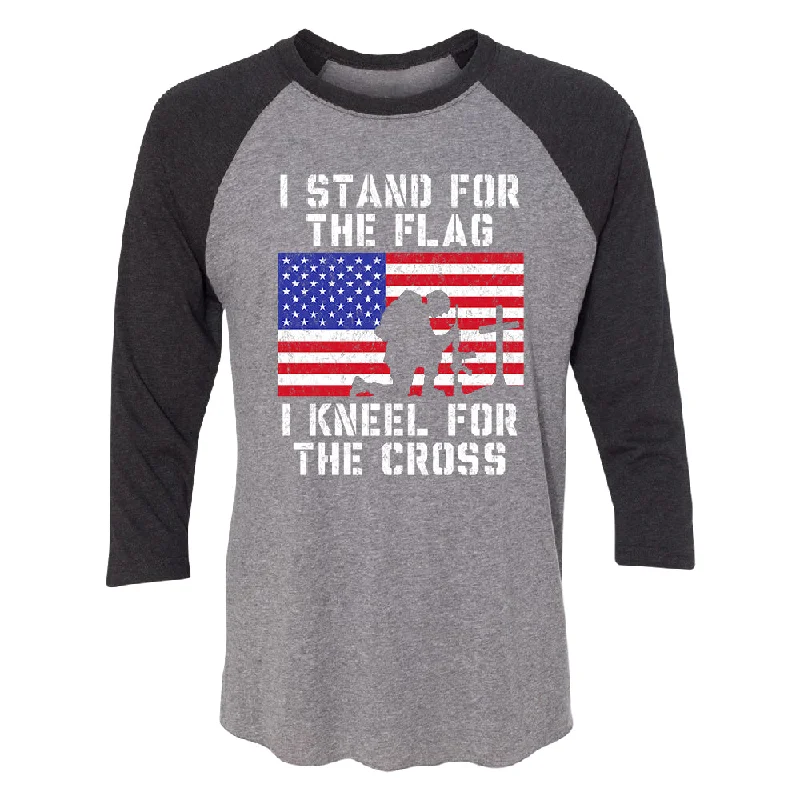 Zexpa Apparelâ„¢ Stand for USA Flag Kneel for Cross 3/4 Raglan Tee Polka Dot Checkered Tartan