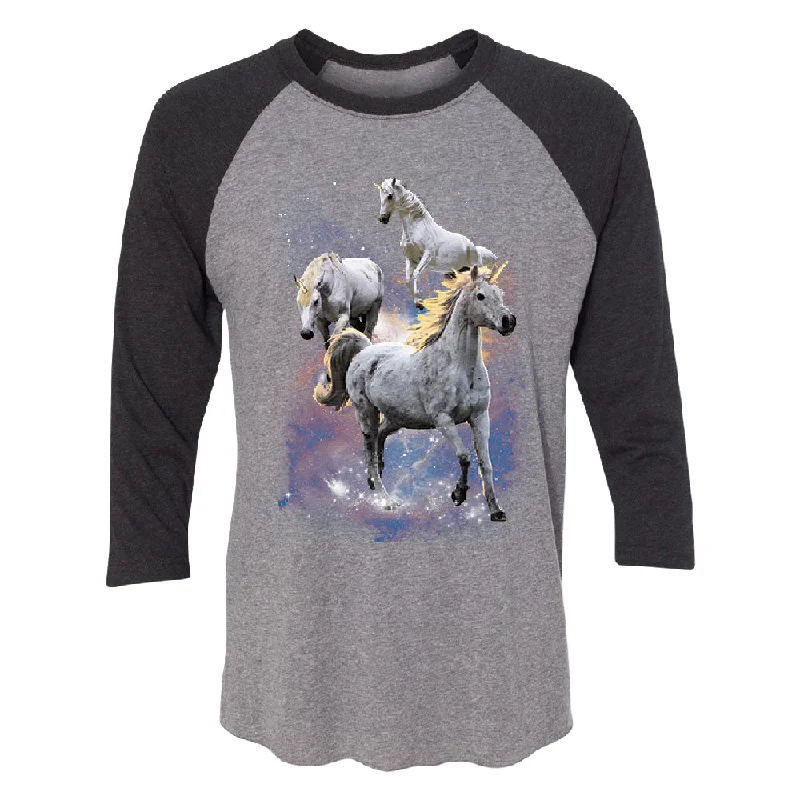 Zexpa Apparelâ„¢ Space Phenomenon Unicorns 3/4 Raglan Tee Handmade Hand-knitted Hand-woven