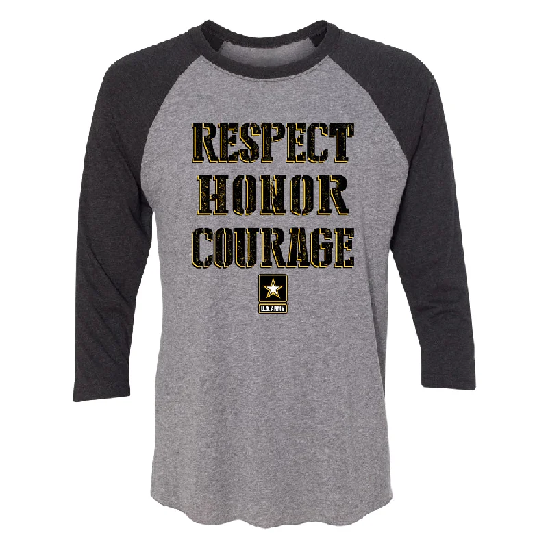 Zexpa Apparelâ„¢ US Army Respect Honor Courage 3/4 Raglan Tee Collared Crew Neck Turtle Neck