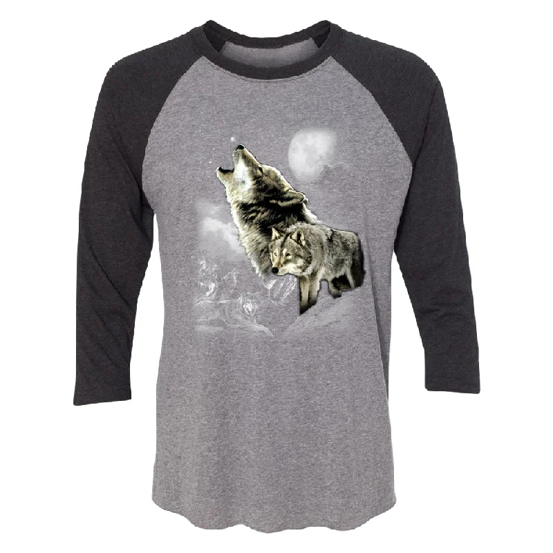 Zexpa Apparel™ Wolves Wildness Howling Full Moon 3/4 Raglan Tee Hooded Caped Shawl Collar