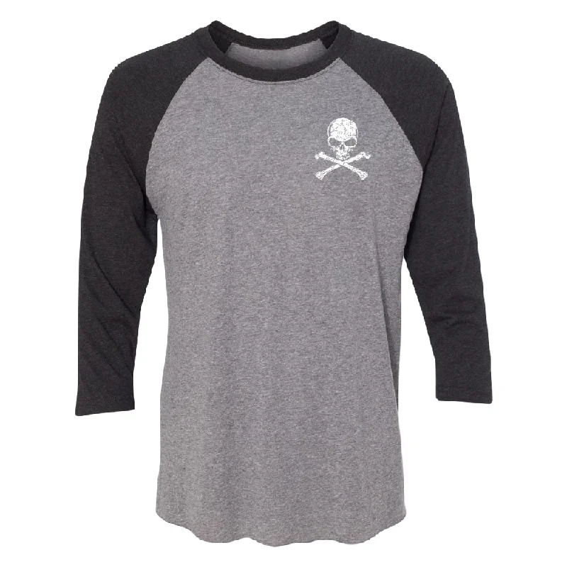 Zexpa Apparel™ Pocket Design - Skull and Crossbones 3/4 Raglan Tee Silk Blend Satin Velvet