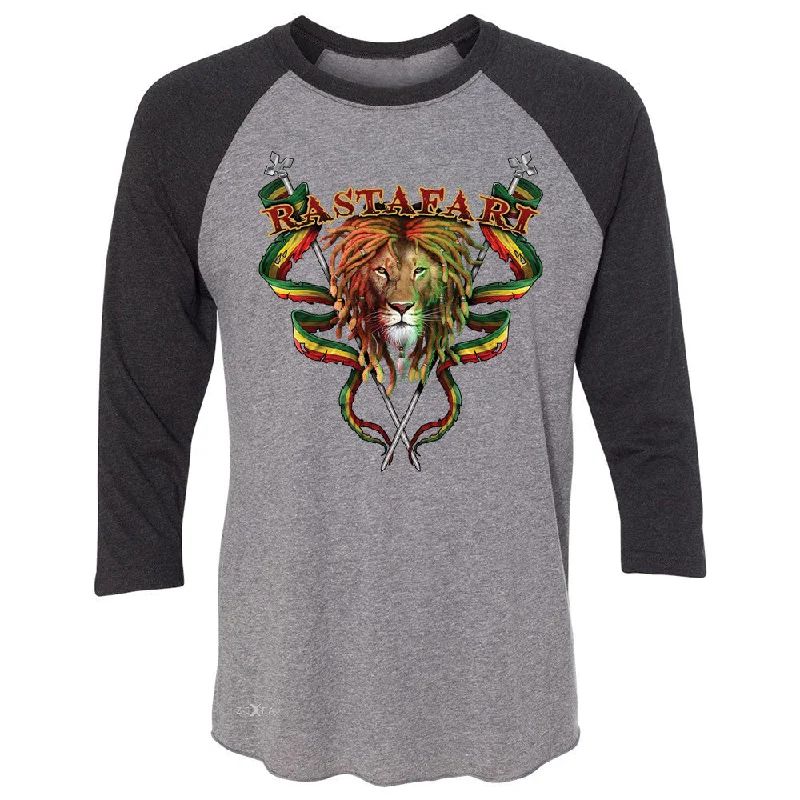 Zexpa Apparelâ„¢ Rastafari Lion Dreds Judah Ganja 3/4 Sleevee Raglan Tee Jamaica Marley Tee Hooded Caped Shawl Collar