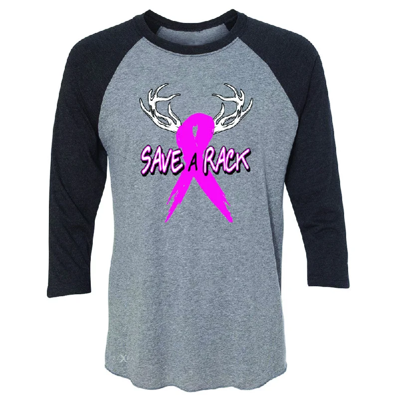 Zexpa Apparel™ Save A Rack Breast Cancer October 3/4 Sleevee Raglan Tee Awareness Tee Collared T-Shirt Boat Neck A-Line