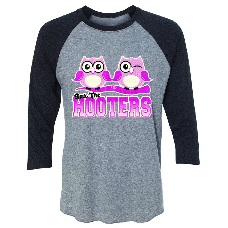 Zexpa Apparel™ Save the Hooters Breast Cancer October 3/4 Sleevee Raglan Tee Awareness Tee Notch Collar Peter Pan Collar Cowl Neck