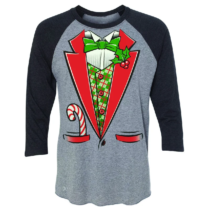 Zexpa Apparel™ Sugar Christmas Tuxedo Cool 3/4 Sleevee Raglan Tee Halloween Costume Tee Polka Dot Checkered Tartan