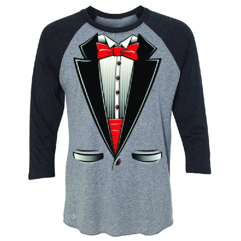 Zexpa Apparel™ Smokin Christmas Tuxedo Cool 3/4 Sleevee Raglan Tee Halloween Costume Tee Nylon Fabric Polyester Fabric Spandex Fabric