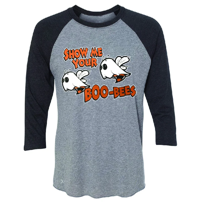 Zexpa Apparel™ Show Me Your Boo-Bees Ghost  3/4 Sleevee Raglan Tee Halloween Costume Tee Fashionable Trendy Casual