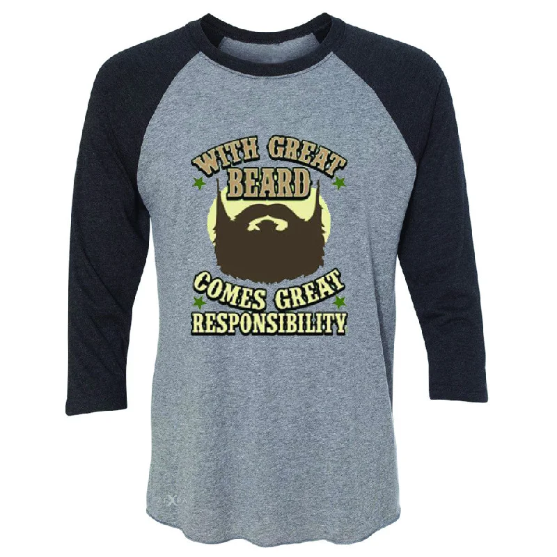 Zexpa Apparel™ With Great Beard Comes Great Responsibility 3/4 Sleevee Raglan Tee Fun Tee Layered Multi-layer Single Layer