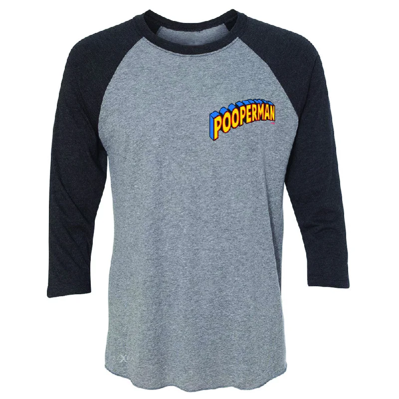 Zexpa Apparel™ Pooperman - Proud to Be 3/4 Sleevee Raglan Tee Funny Gift Friend Tee Handmade Hand-knitted Hand-woven