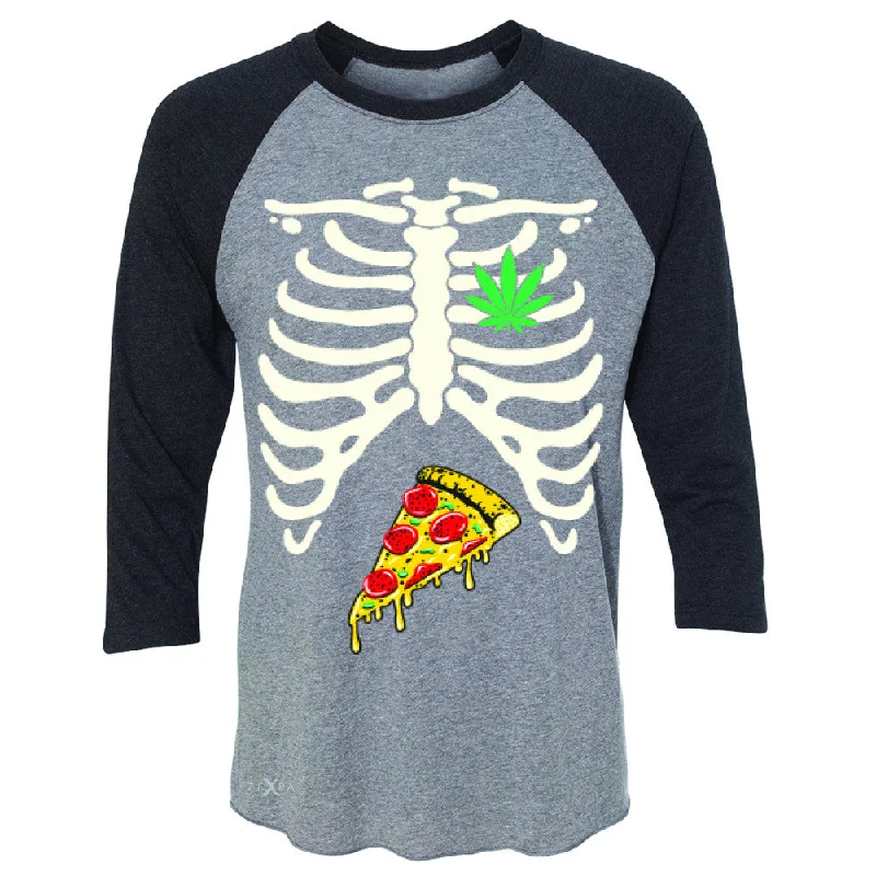 Zexpa Apparel™ Rib Cage Weed Pizza Muchies 3/4 Sleevee Raglan Tee Funny Gift Friend Tee Chenille Blend Fleece Blend Nylon Blend