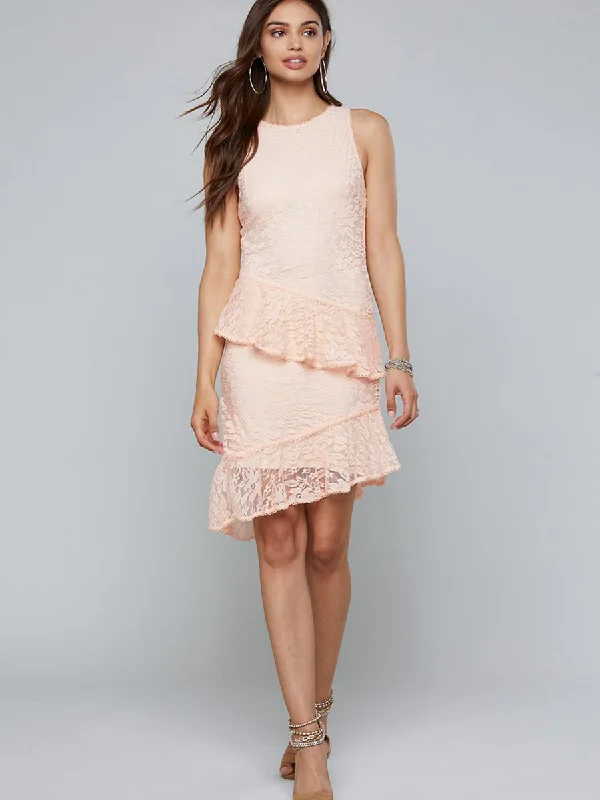 Apricot Sleeveless Floral Irregular Hem Mini Dress Fashionable Denim Mini Dress