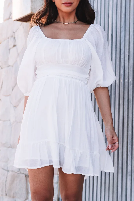 Bow Knot Ruffled High Waist Mini Dresses Elegant Mini Dress with Ruffles