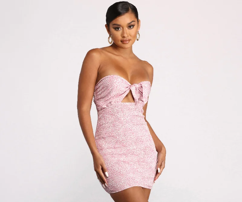 Floral Ditsy Smocked Tie Front Mini Dress Elegant Satin Lace Mini Dress