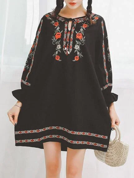 Floral Loose Bohemia Mini Dress Stylish Puff Sleeve Mini Dress