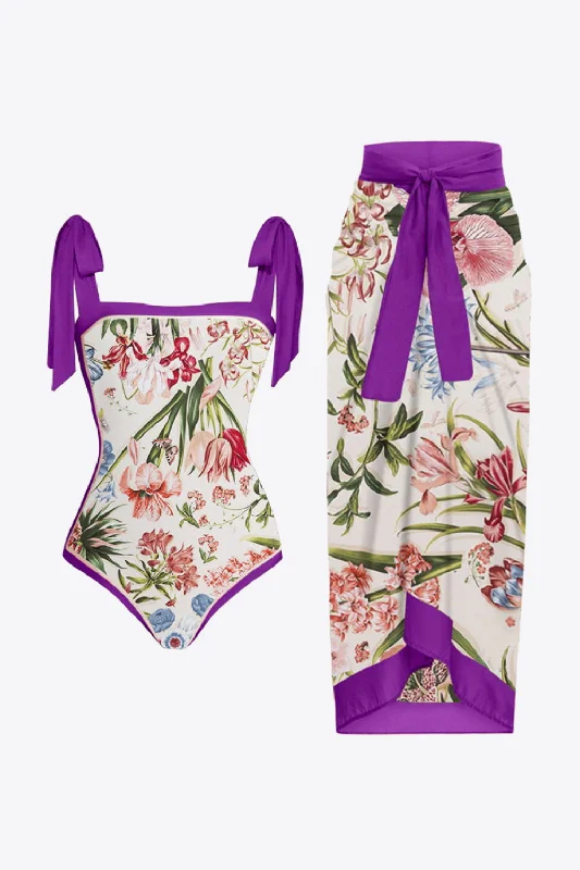 Floral Tie Shoulder Two-Piece Swim Set Plus-Size Bikini Set