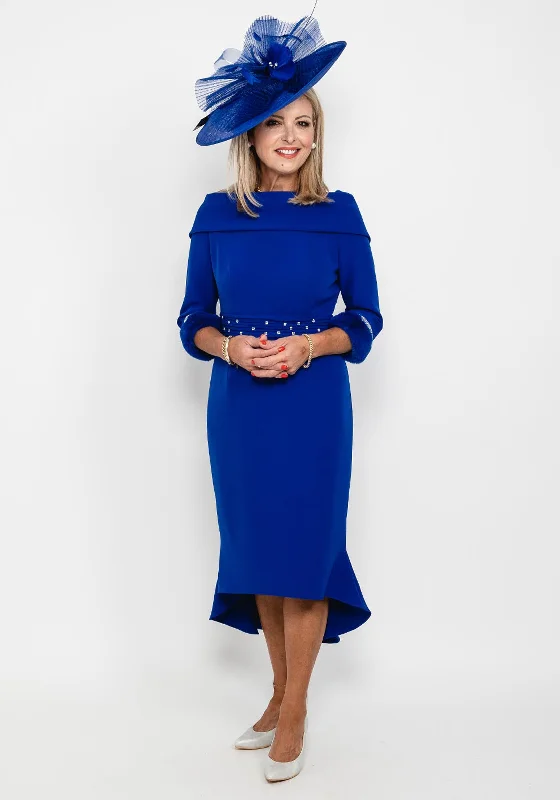 Gabriela Sanchez Detailed Fishtail Midi Dress, Cobalt Blue Elegant Satin Slip Midi Dress Gabriela Sanchez Detailed Fishtail Midi Dress, Cobalt Blue Elegant Satin Slip Midi Dress