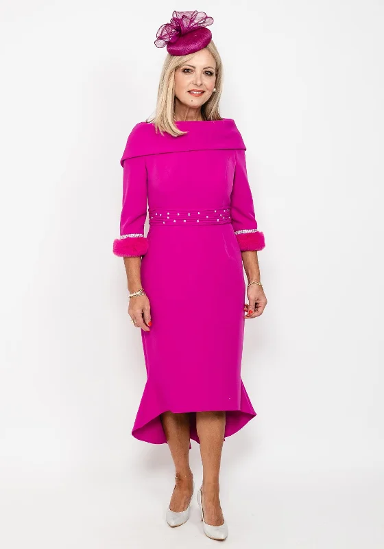 Gabriela Sanchez Detailed Fishtail Midi Dress, Fuchsia Fashionable Floral Embroidery Midi Dress Gabriela Sanchez Detailed Fishtail Midi Dress, Fuchsia Fashionable Floral Embroidery Midi Dress