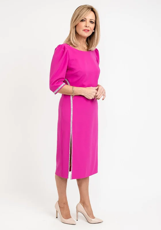 Gabriela Sanchez Crystal Detail Midi Dress, Fuchsia Fashionable High-Neck Midi Dress Gabriela Sanchez Crystal Detail Midi Dress, Fuchsia Fashionable High-Neck Midi Dress