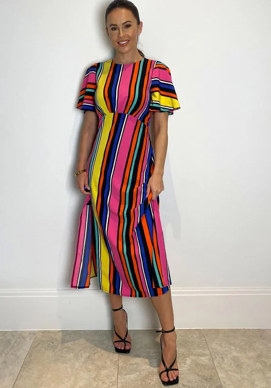 Girl In Mind Britney Colour Block Striped Midi Dress, Multi Trendy Tiered Hem Midi Dress Girl In Mind Britney Colour Block Striped Midi Dress, Multi Trendy Tiered Hem Midi Dress
