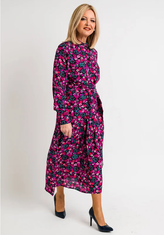 Guess Womens Selvaggia Floral Midi Dress, Purple Stylish Striped Midi Dress