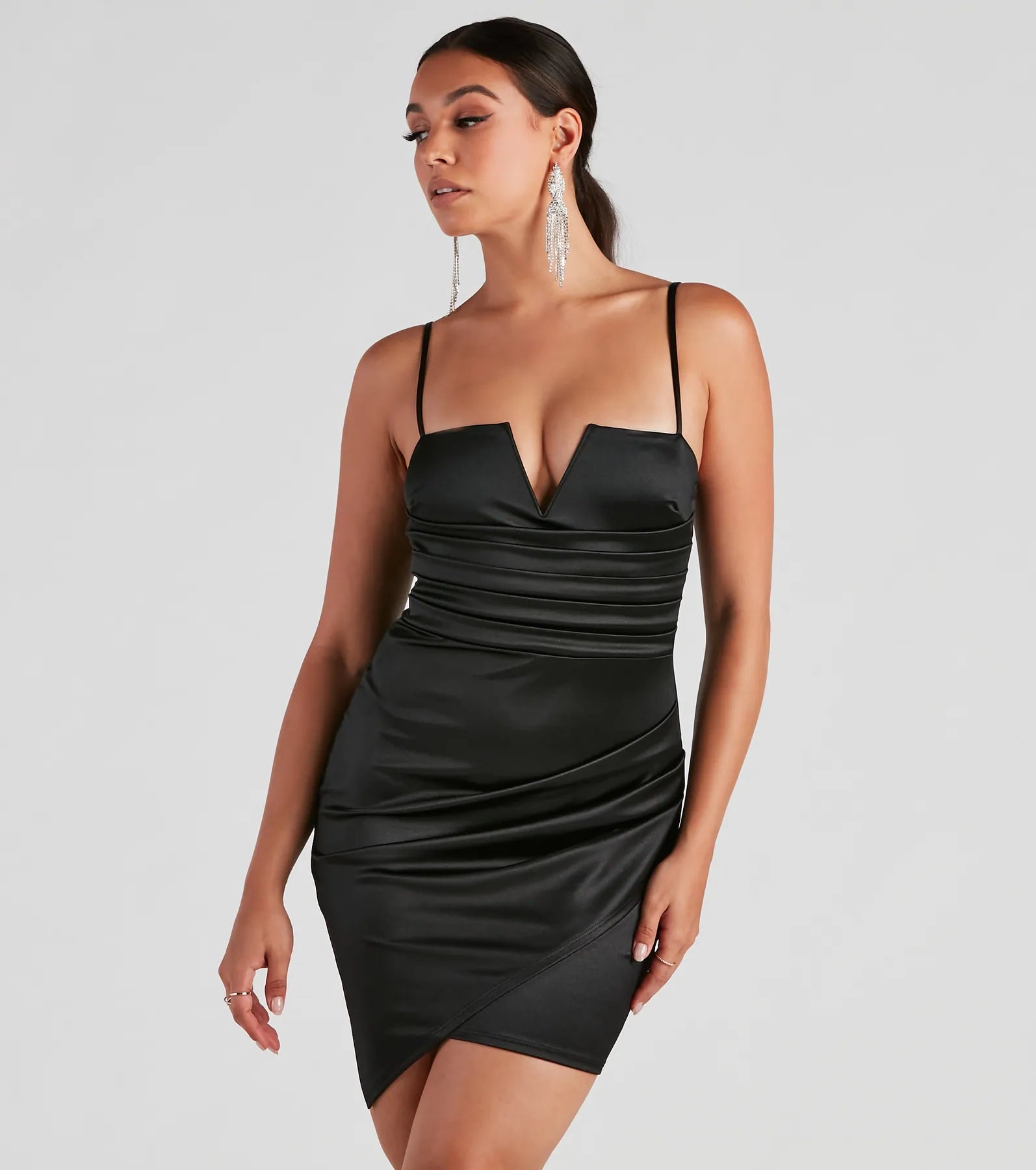 Hey Gorgeous Satin Wrap Mini Dress Trendy Floral Mini Dress