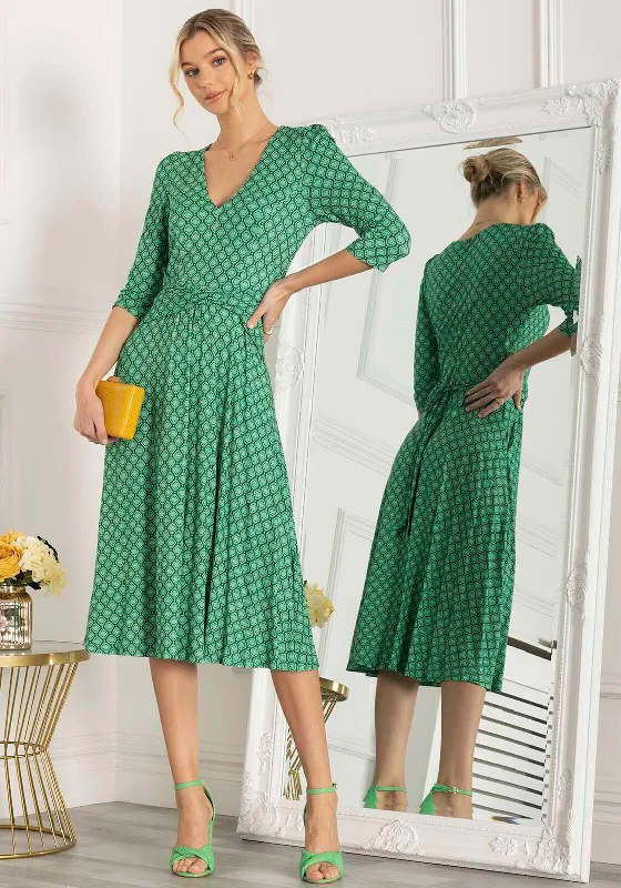 Jolie Moi Delylah Geo Print V Neck Midi Dress, Green Elegant Floral Skirt Midi Dress Jolie Moi Delylah Geo Print V Neck Midi Dress, Green Elegant Floral Skirt Midi Dress