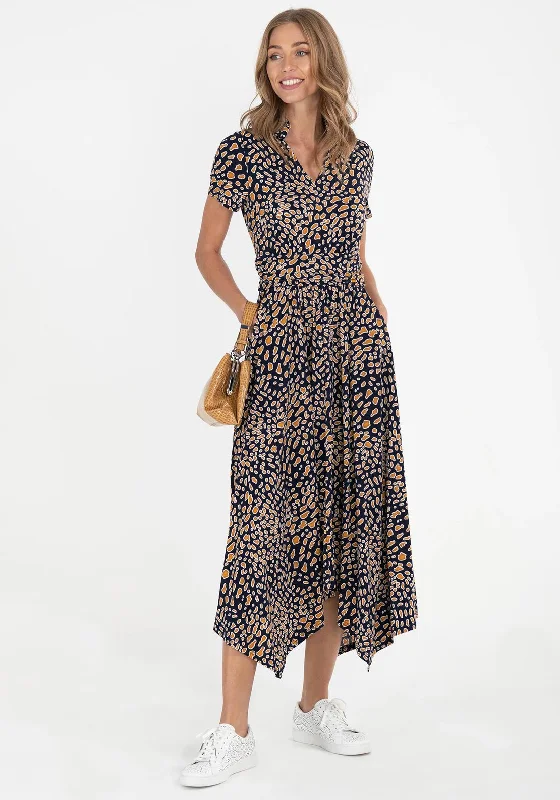 Jolie Moi Frill Collar Handkerchief Skirt Midi Dress, Navy Stylish Button-Up Midi Dress Jolie Moi Frill Collar Handkerchief Skirt Midi Dress, Navy Stylish Button-Up Midi Dress