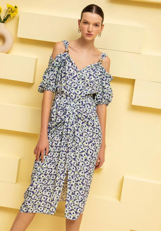 Kameya Floral Off Shoulder Ruched Midi Dress, Multi Comfortable Geometric Print Midi Dress Kameya Floral Off Shoulder Ruched Midi Dress, Multi Comfortable Geometric Print Midi Dress