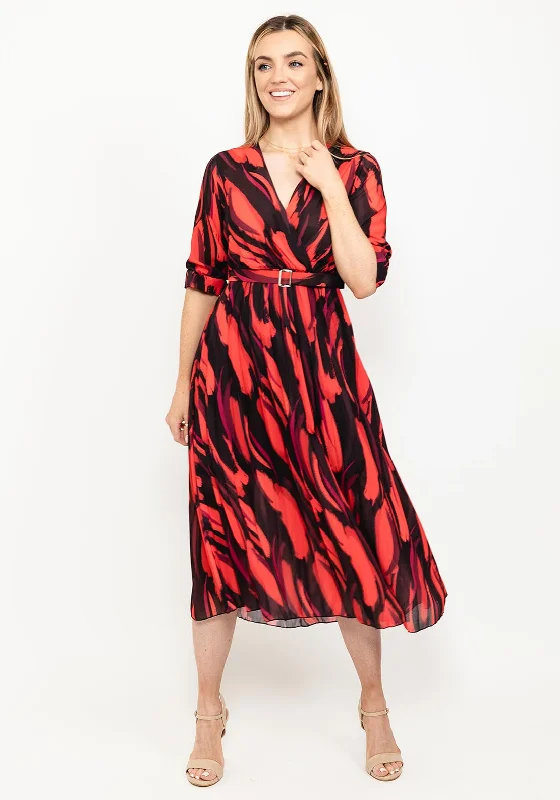 Kate & Pippa Positano Print Midi Dress, Black & Red Trendy Ruffled Sleeve Midi Dress Kate & Pippa Positano Print Midi Dress, Black & Red Trendy Ruffled Sleeve Midi Dress