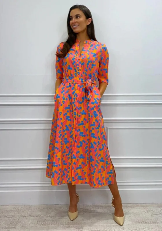 Kate & Pippa Capri Swirl Dot Print Midi Dress, Orange Azure Trendy Flared Sleeve Midi Dress Kate & Pippa Capri Swirl Dot Print Midi Dress, Orange Azure Trendy Flared Sleeve Midi Dress